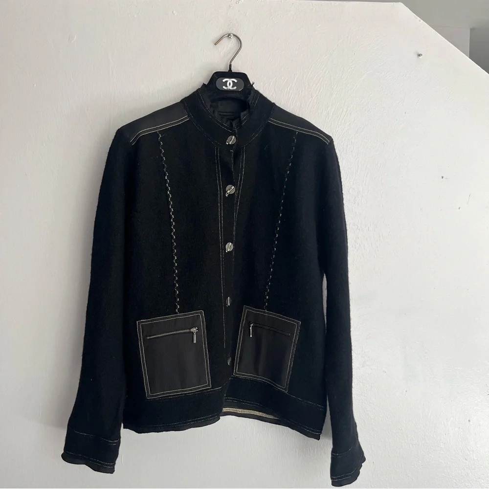 Chicos Vintage 100% Wool Button Front Mock Neck Jacket Size Large - Picture 8 of 11